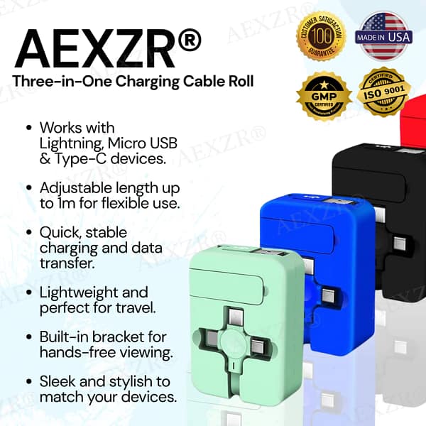 AEXZR® 3-in-1 Charging Cable Roll