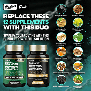 PurfectFuel Blend® Discover the power of Sea Moss and Shilajit in convenient potent supplement – your all-in-one wellness solution.