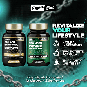 PurfectFuel Blend® Discover the power of Sea Moss and Shilajit in convenient potent supplement – your all-in-one wellness solution.