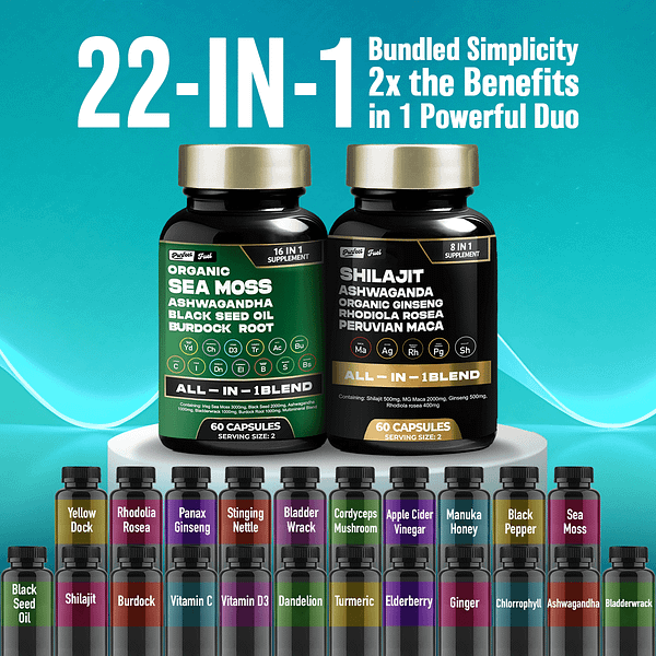 PurfectFuel Blend® Discover the power of Sea Moss and Shilajit in convenient potent supplement – your all-in-one wellness solution.