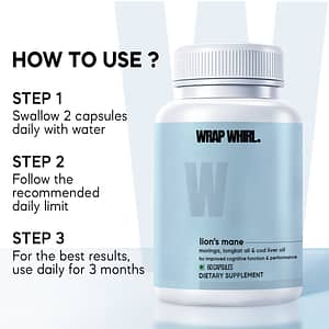 Wrap Whirl Pure Lion's Mane Caps: Powered with Moringa, Tongkat Ali & Cod Liver Oil