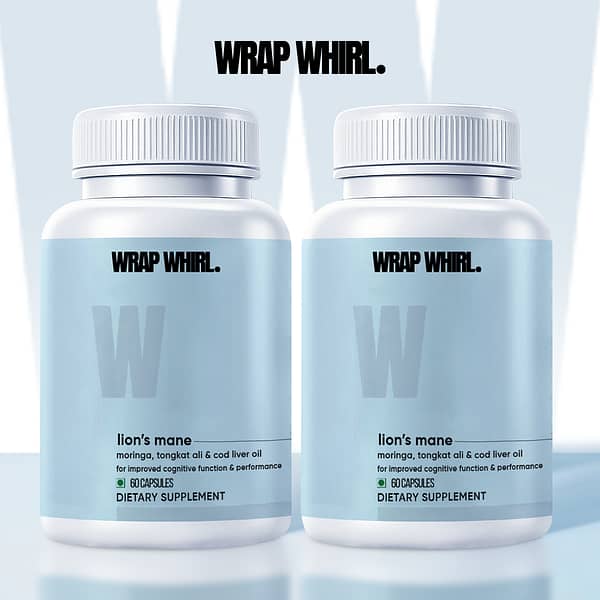 Wrap Whirl Pure Lion's Mane Caps: Powered with Moringa, Tongkat Ali & Cod Liver Oil