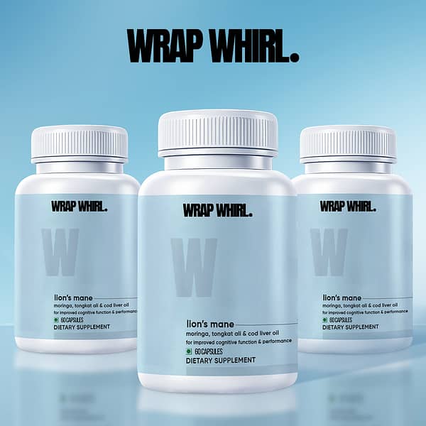 Wrap Whirl Pure Lion's Mane Caps: Powered with Moringa, Tongkat Ali & Cod Liver OilWrap Whirl Pure Lion's Mane Caps: Powered with Moringa, Tongkat Ali & Cod Liver Oil